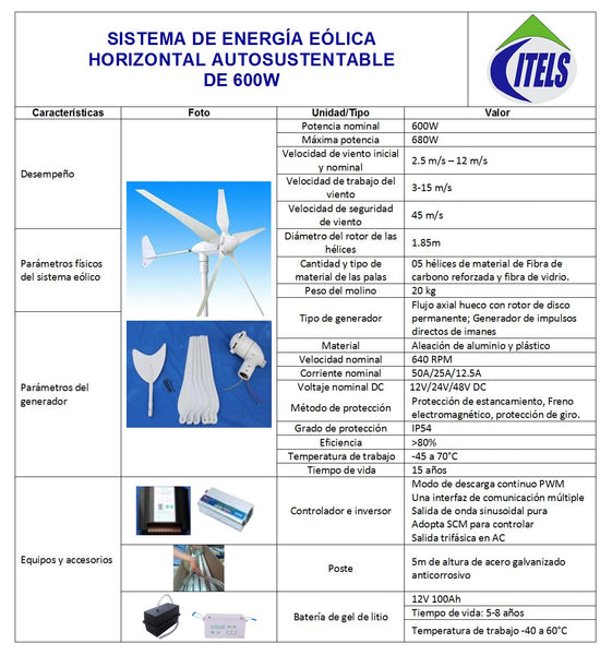 Sistema de Energía Eólica horizontal autosustentable SEE2